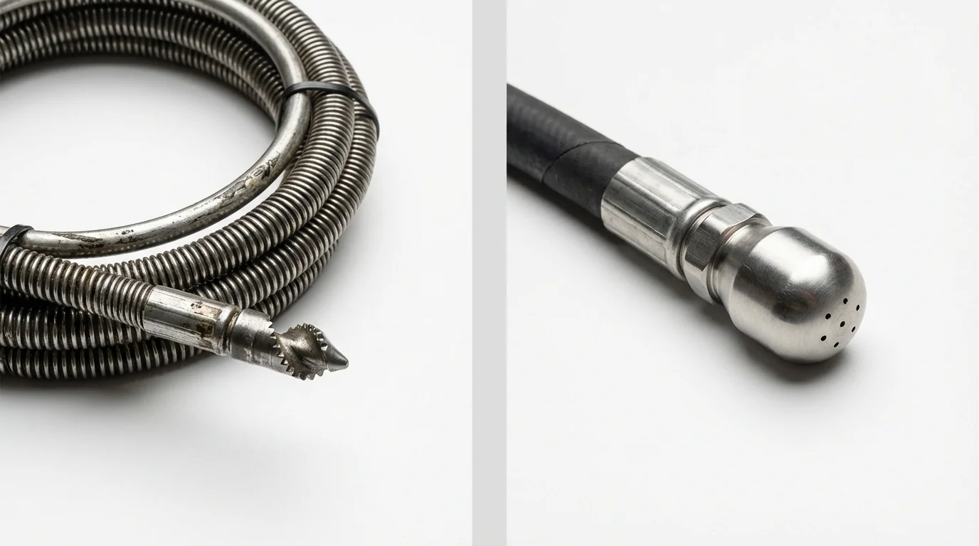Drain snake cable and hydro jetting nozzle used for drain cleaning in Dunlap, IL